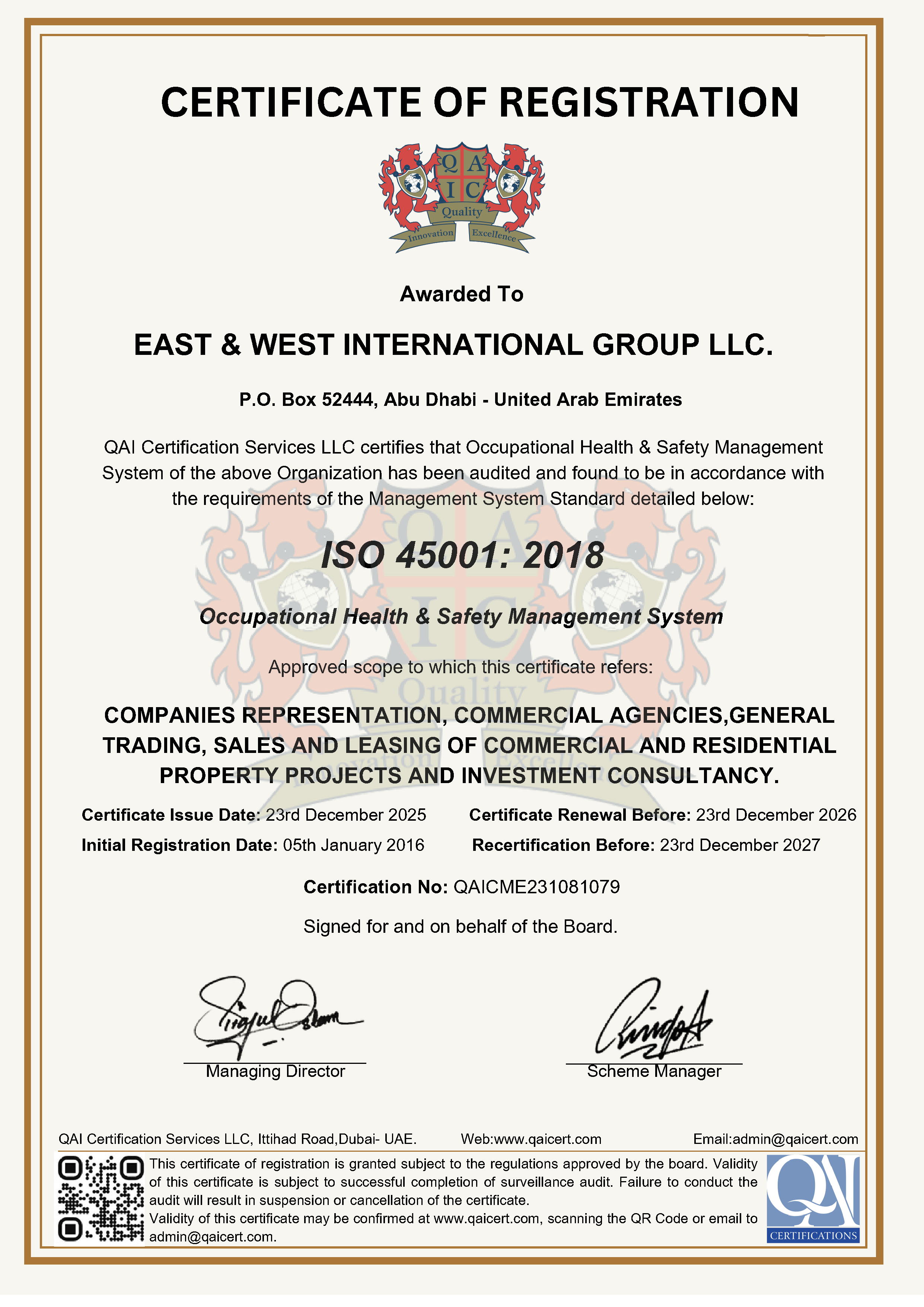 ISO 45001:2015 Certificate