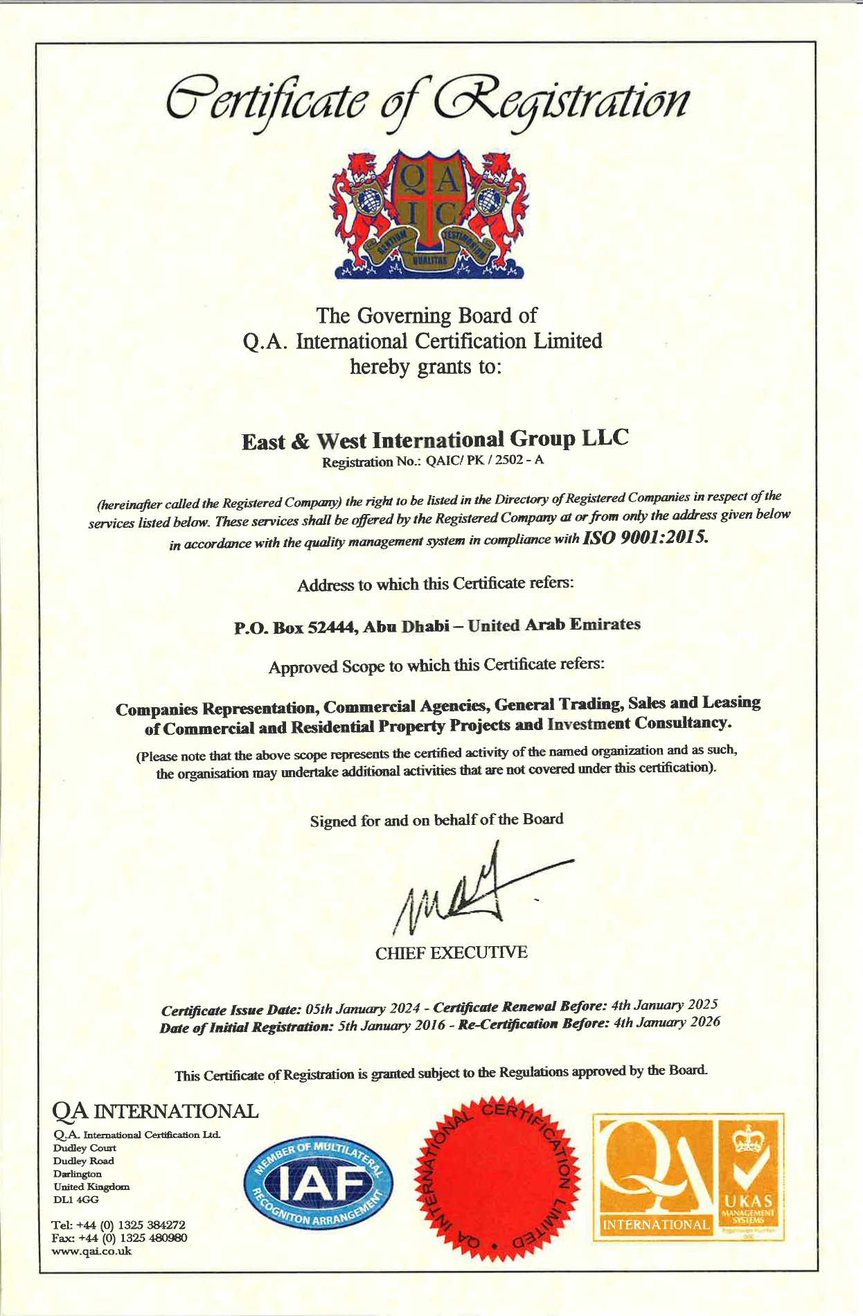 ISO 9001:2015 Certificate